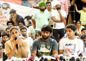Wrestlers Bajrang Punia, Vinesh Phogat and Sakshi Malik