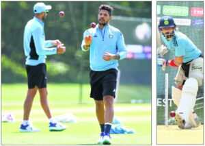 Umesh Yadav (left) and Virat Kohli during a training session in Arundel