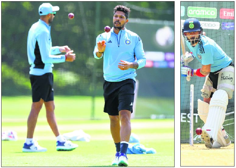 Umesh Yadav (left) and Virat Kohli during a training session in Arundel